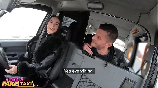 female fake rough anal sex in the back of a taxi with a really sexy lady driver